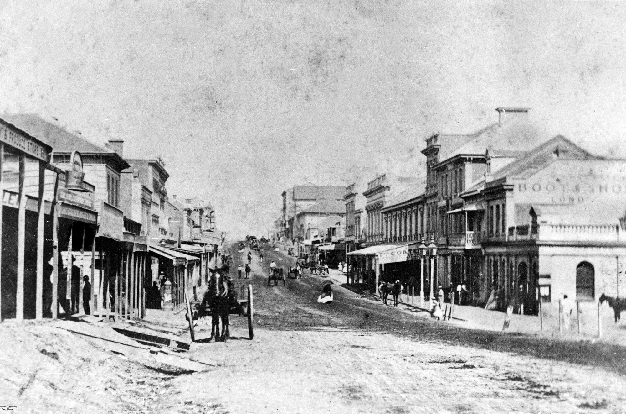 C E Bevan / Queen Street looking south from the corner of Edward Street, Brisbane, c.1868 / 99183513339602061 / Courtesy: John Oxley Library, State Library of Queensland, Brisbane